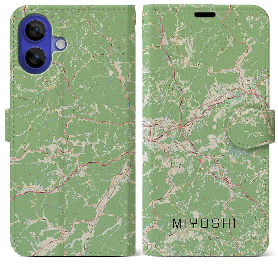 【三次（広島県）】地図柄iPhoneケース（手帳タイプ）ナチュラル・iPhone 16 Pro Max 用