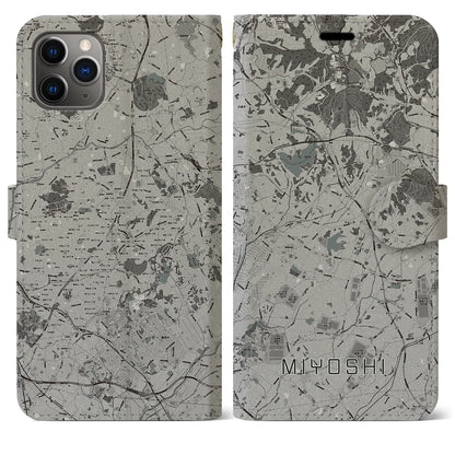 【みよし（愛知県）】地図柄iPhoneケース（手帳タイプ）モノトーン・iPhone 11 Pro Max 用