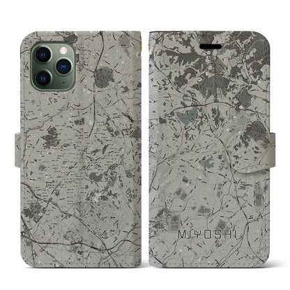 【みよし（愛知県）】地図柄iPhoneケース（手帳タイプ）モノトーン・iPhone 11 Pro 用