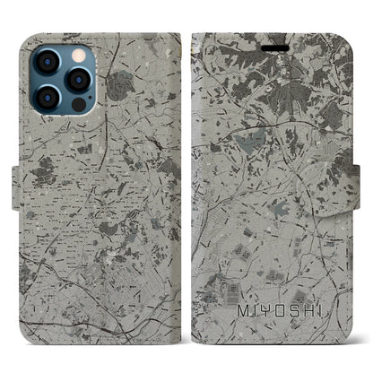 【みよし（愛知県）】地図柄iPhoneケース（手帳タイプ）モノトーン・iPhone 12 / 12 Pro 用