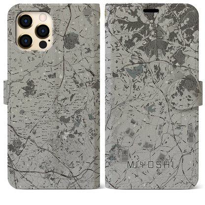 【みよし（愛知県）】地図柄iPhoneケース（手帳タイプ）モノトーン・iPhone 12 Pro Max 用