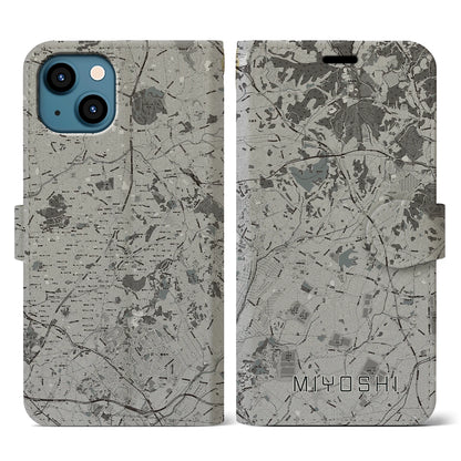 【みよし（愛知県）】地図柄iPhoneケース（手帳タイプ）モノトーン・iPhone 13 用