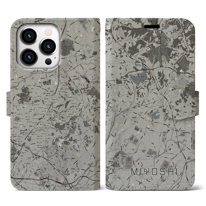 【みよし（愛知県）】地図柄iPhoneケース（手帳タイプ）モノトーン・iPhone 13 Pro 用
