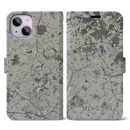 【みよし（愛知県）】地図柄iPhoneケース（手帳タイプ）モノトーン・iPhone 14 用