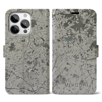 【みよし（愛知県）】地図柄iPhoneケース（手帳タイプ）モノトーン・iPhone 14 Pro 用