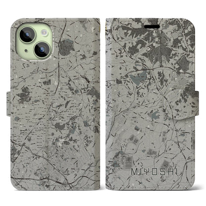 【みよし（愛知県）】地図柄iPhoneケース（手帳タイプ）モノトーン・iPhone 15 用