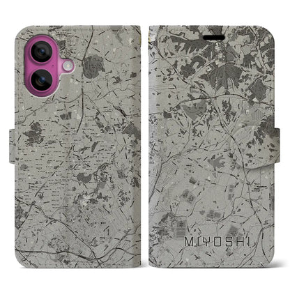 【みよし（愛知県）】地図柄iPhoneケース（手帳タイプ）モノトーン・iPhone 16 Pro 用