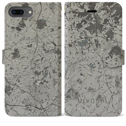 【みよし（愛知県）】地図柄iPhoneケース（手帳タイプ）モノトーン・iPhone 8Plus /7Plus / 6sPlus / 6Plus 用