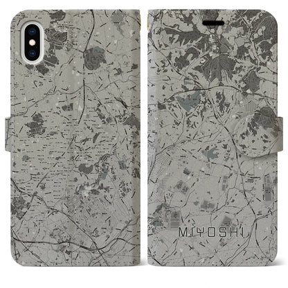 【みよし（愛知県）】地図柄iPhoneケース（手帳タイプ）モノトーン・iPhone XS Max 用