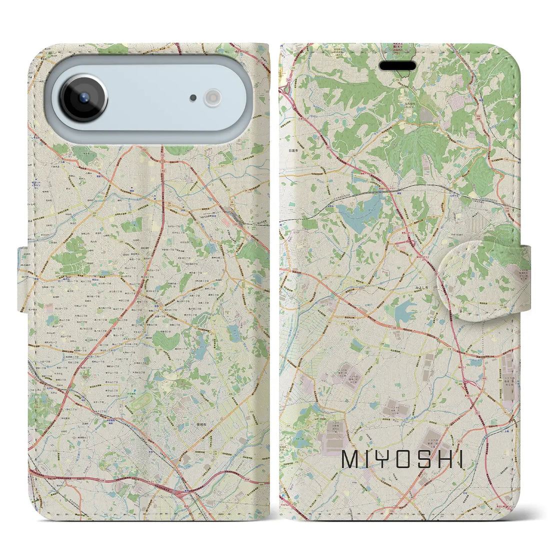 【みよし（愛知県）】地図柄iPhoneケース（手帳タイプ）ナチュラル・iPhone 17 Pro Max 用