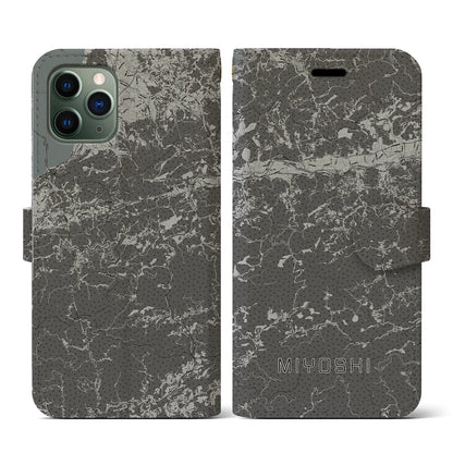 【三好（徳島県）】地図柄iPhoneケース（手帳タイプ）モノトーン・iPhone 11 Pro 用