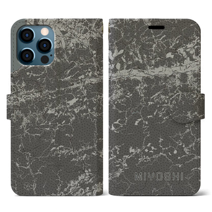 【三好（徳島県）】地図柄iPhoneケース（手帳タイプ）モノトーン・iPhone 12 / 12 Pro 用