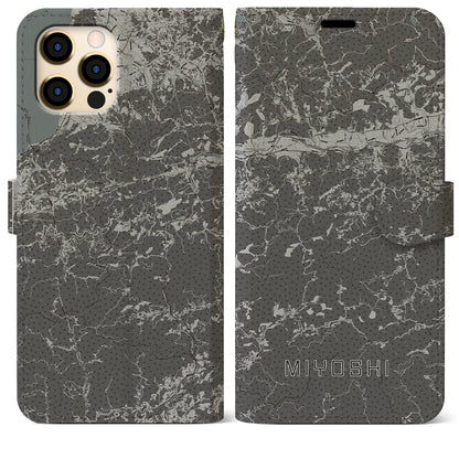 【三好（徳島県）】地図柄iPhoneケース（手帳タイプ）モノトーン・iPhone 12 Pro Max 用