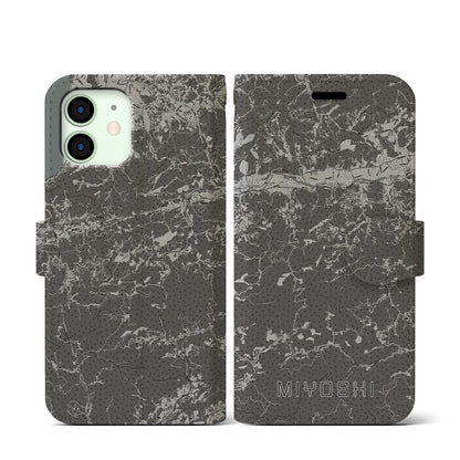 【三好（徳島県）】地図柄iPhoneケース（手帳タイプ）モノトーン・iPhone 12 mini 用