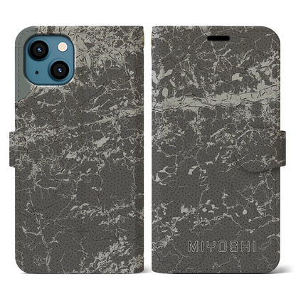 【三好（徳島県）】地図柄iPhoneケース（手帳タイプ）モノトーン・iPhone 13 用