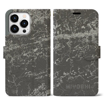 【三好（徳島県）】地図柄iPhoneケース（手帳タイプ）モノトーン・iPhone 13 Pro 用