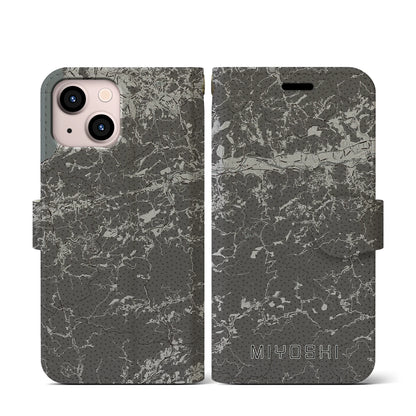 【三好（徳島県）】地図柄iPhoneケース（手帳タイプ）モノトーン・iPhone 13 mini 用