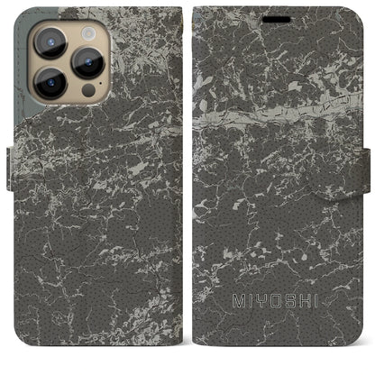 【三好（徳島県）】地図柄iPhoneケース（手帳タイプ）モノトーン・iPhone 14 Pro Max 用