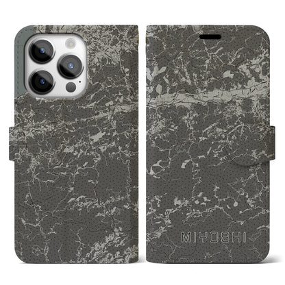 【三好（徳島県）】地図柄iPhoneケース（手帳タイプ）モノトーン・iPhone 14 Pro 用