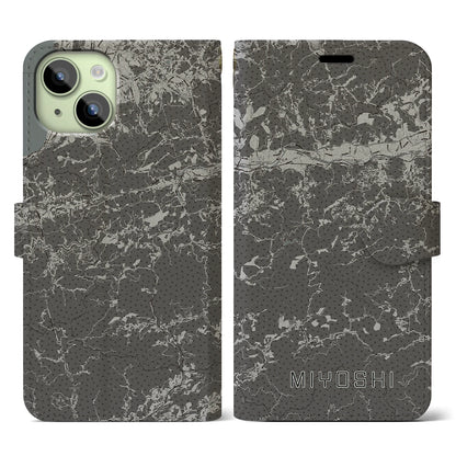 【三好（徳島県）】地図柄iPhoneケース（手帳タイプ）モノトーン・iPhone 15 用