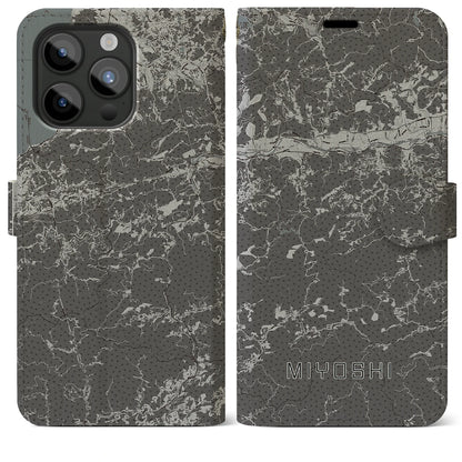 【三好（徳島県）】地図柄iPhoneケース（手帳タイプ）モノトーン・iPhone 15 Pro Max 用