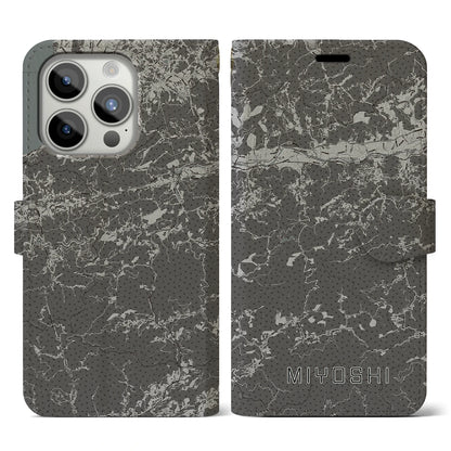 【三好（徳島県）】地図柄iPhoneケース（手帳タイプ）モノトーン・iPhone 15 Pro 用