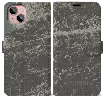 【三好（徳島県）】地図柄iPhoneケース（手帳タイプ）モノトーン・iPhone 15 Plus 用