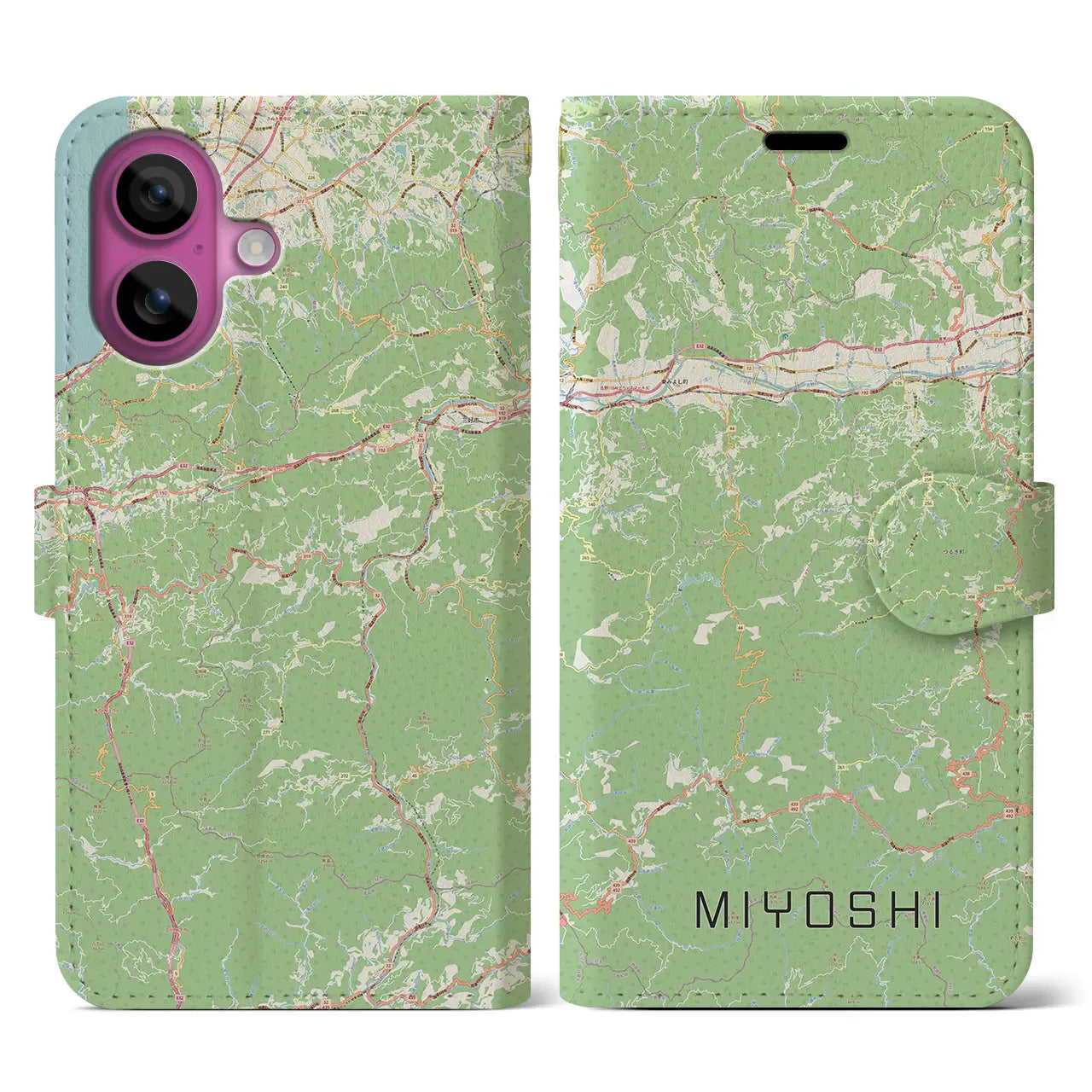 【三好（徳島県）】地図柄iPhoneケース（手帳タイプ）ナチュラル・iPhone 16 Pro 用