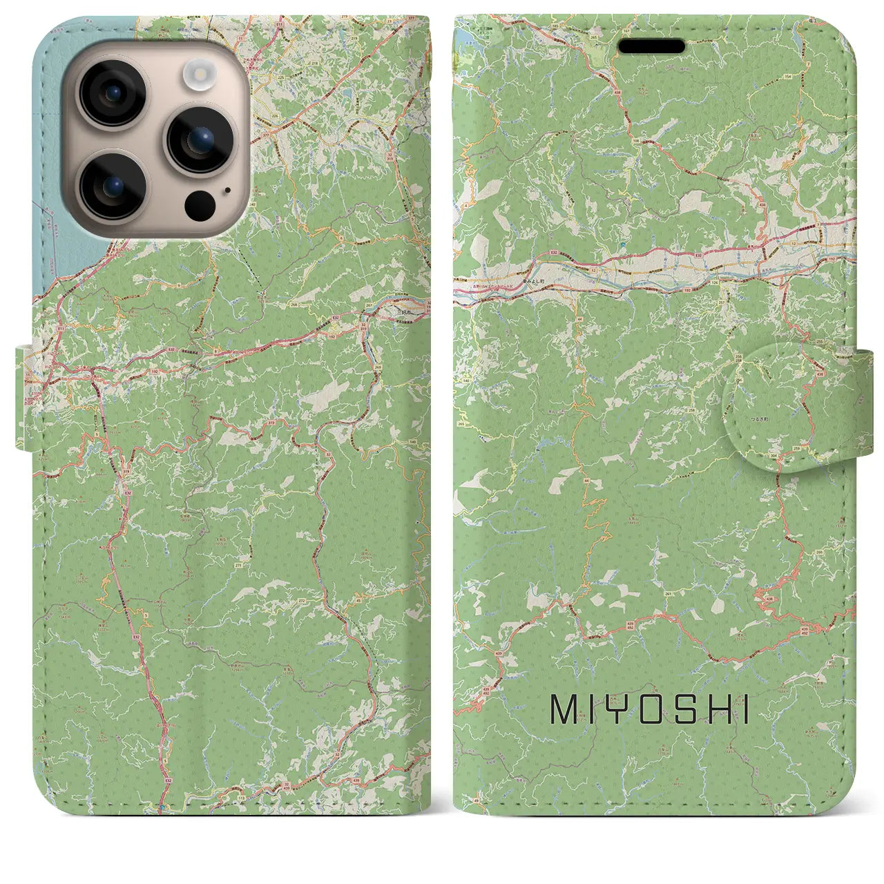 【三好（徳島県）】地図柄iPhoneケース（手帳タイプ）ナチュラル・iPhone 16 Plus 用