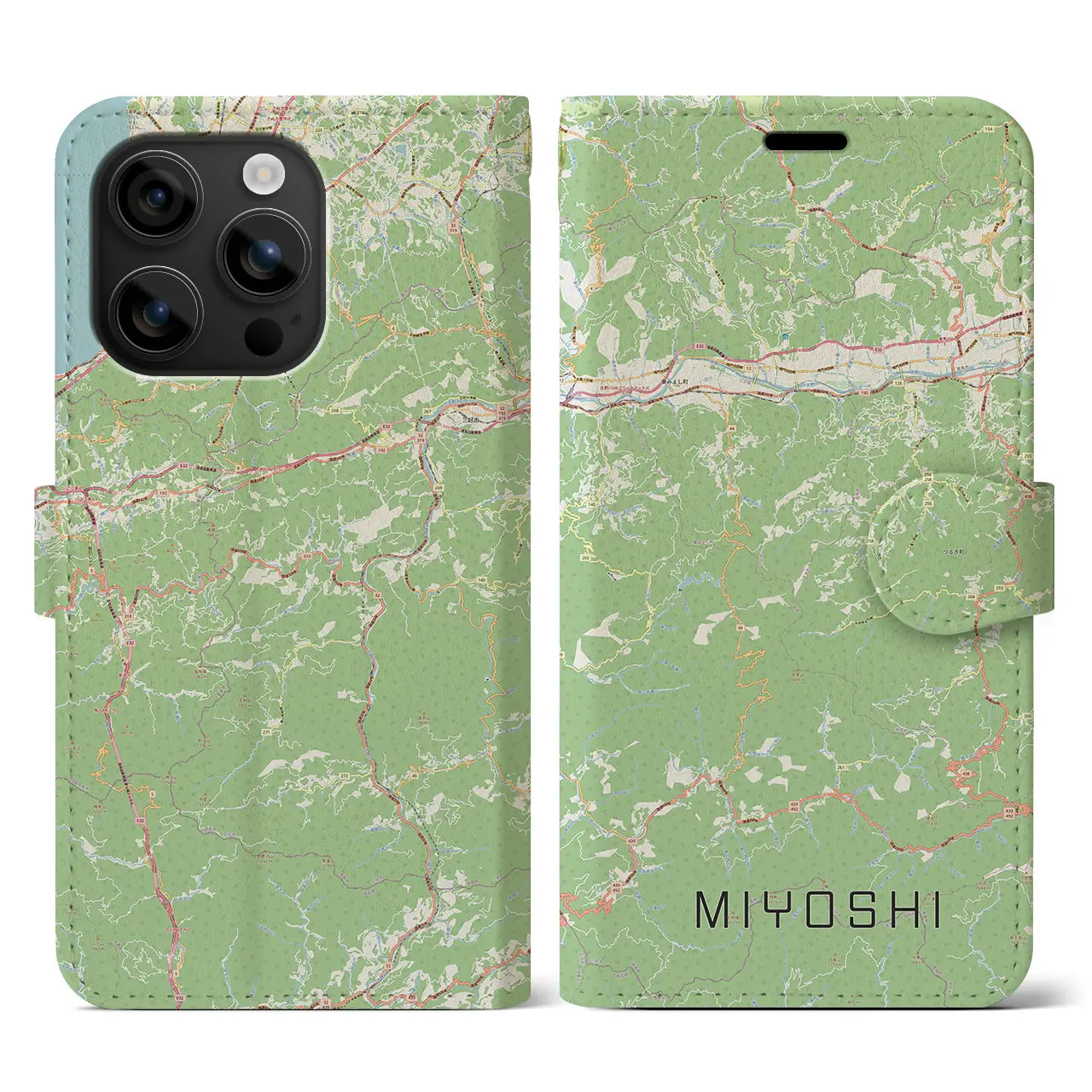 【三好（徳島県）】地図柄iPhoneケース（手帳タイプ）ナチュラル・iPhone 16 用