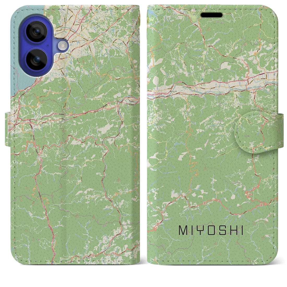 【三好（徳島県）】地図柄iPhoneケース（手帳タイプ）ナチュラル・iPhone 16 Pro Max 用