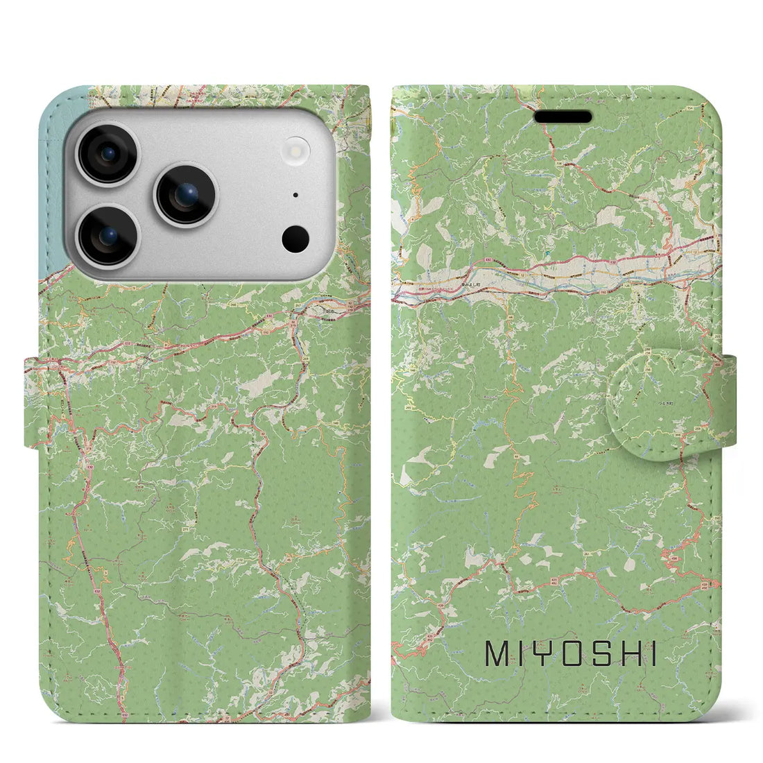 【三好（徳島県）】地図柄iPhoneケース（手帳タイプ）ナチュラル・iPhone 17 Pro Max 用