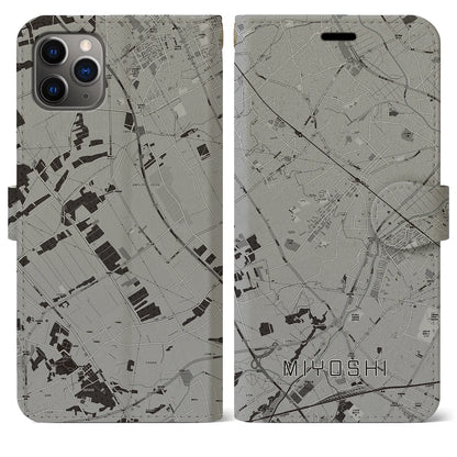 【三芳（埼玉県）】地図柄iPhoneケース（手帳タイプ）モノトーン・iPhone 11 Pro Max 用