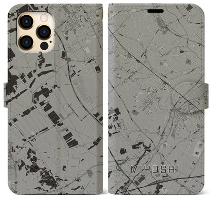 【三芳（埼玉県）】地図柄iPhoneケース（手帳タイプ）モノトーン・iPhone 12 Pro Max 用