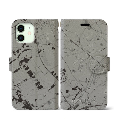 【三芳（埼玉県）】地図柄iPhoneケース（手帳タイプ）モノトーン・iPhone 12 mini 用