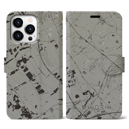 【三芳（埼玉県）】地図柄iPhoneケース（手帳タイプ）モノトーン・iPhone 13 Pro 用