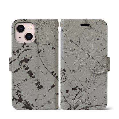 【三芳（埼玉県）】地図柄iPhoneケース（手帳タイプ）モノトーン・iPhone 13 mini 用