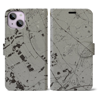 【三芳（埼玉県）】地図柄iPhoneケース（手帳タイプ）モノトーン・iPhone 14 用