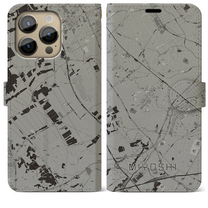 【三芳（埼玉県）】地図柄iPhoneケース（手帳タイプ）モノトーン・iPhone 14 Pro Max 用