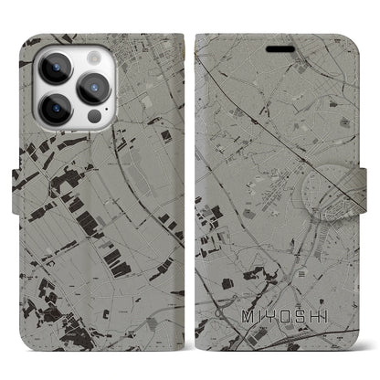 【三芳（埼玉県）】地図柄iPhoneケース（手帳タイプ）モノトーン・iPhone 14 Pro 用