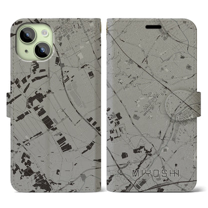 【三芳（埼玉県）】地図柄iPhoneケース（手帳タイプ）モノトーン・iPhone 15 用