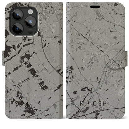 【三芳（埼玉県）】地図柄iPhoneケース（手帳タイプ）モノトーン・iPhone 15 Pro Max 用