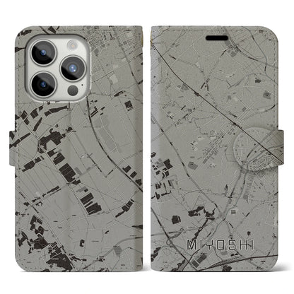 【三芳（埼玉県）】地図柄iPhoneケース（手帳タイプ）モノトーン・iPhone 15 Pro 用