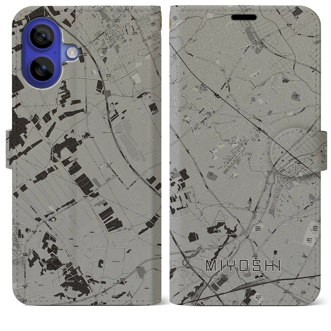 【三芳(埼玉県)】地図柄iPhoneケース(手帳タイプ)モノトーン・iPhone 16 Pro Max 用