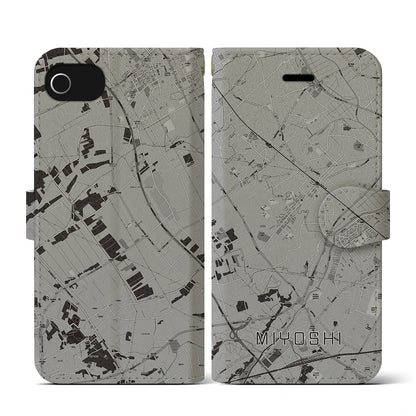 【三芳（埼玉県）】地図柄iPhoneケース（手帳タイプ）モノトーン・iPhone SE（第3 / 第2世代） / 8 / 7 / 6s / 6 用