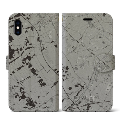 【三芳（埼玉県）】地図柄iPhoneケース（手帳タイプ）モノトーン・iPhone XS / X 用