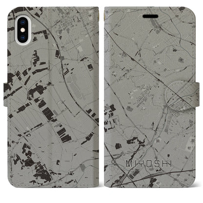 【三芳（埼玉県）】地図柄iPhoneケース（手帳タイプ）モノトーン・iPhone XS Max 用