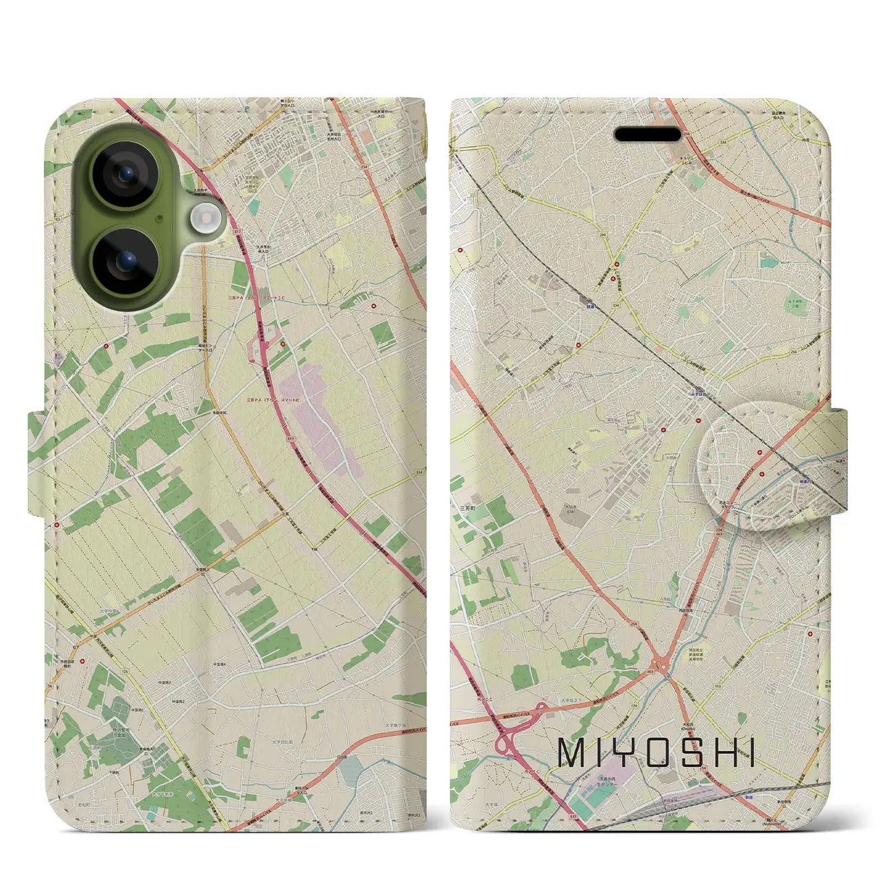 【三芳（埼玉県）】地図柄iPhoneケース（手帳タイプ）