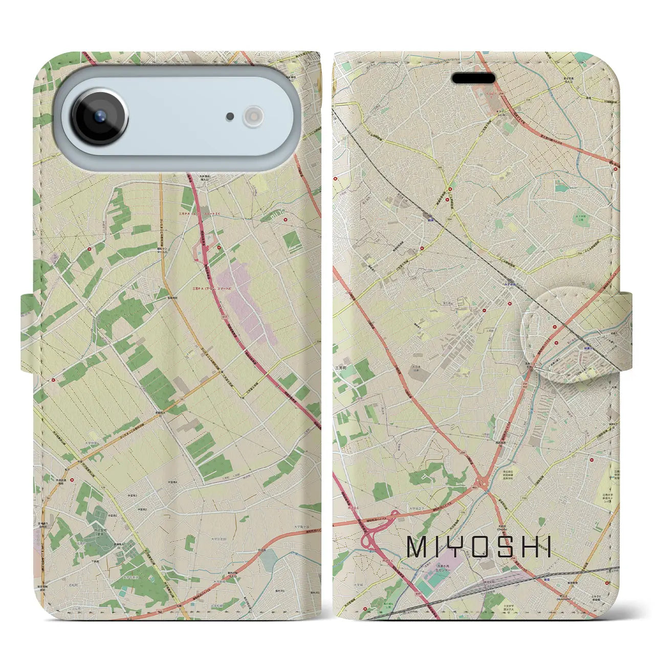 【三芳（埼玉県）】地図柄iPhoneケース（手帳タイプ）