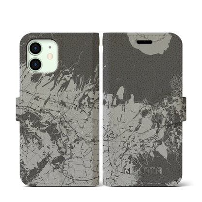 【御代田（長野県）】地図柄iPhoneケース（手帳タイプ）モノトーン・iPhone 12 mini 用